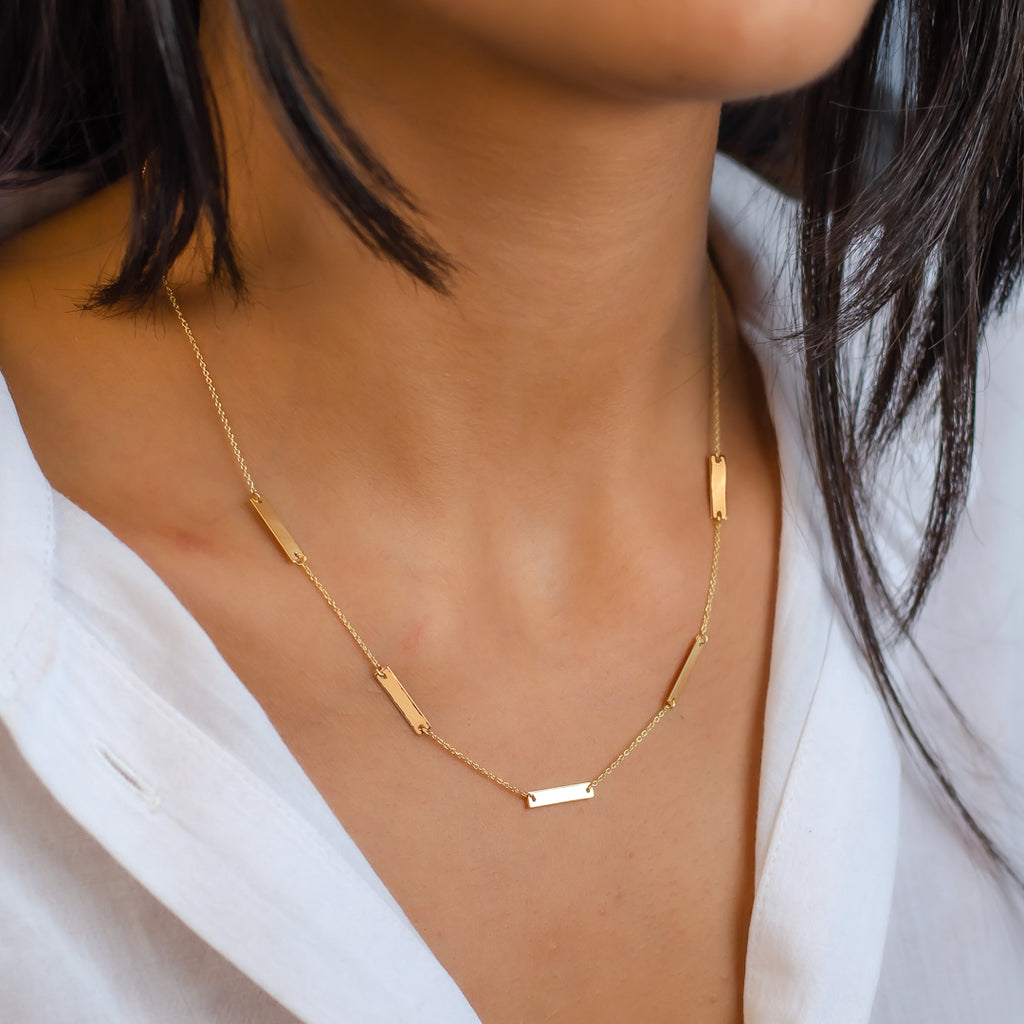 FLAT RECTANGLE BARS GOLD NECKLACE