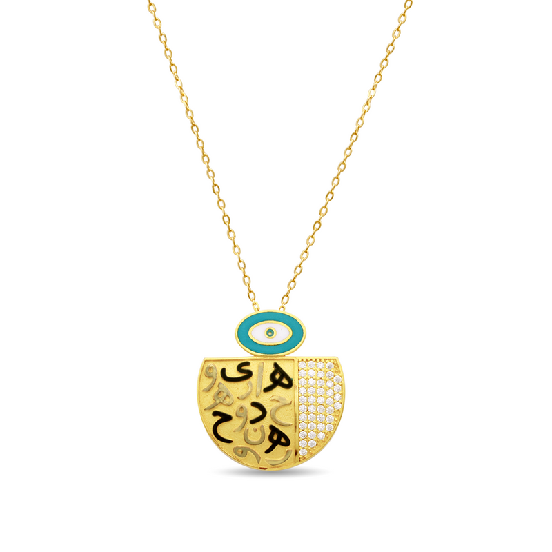 ARABIC LETTERS WITH EVIL EYE GOLD NECKLACE