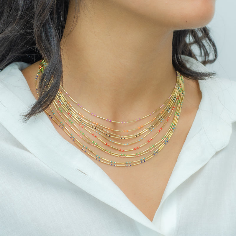 COLOURFUL SLEEK BEADES GOLD NECKLACE