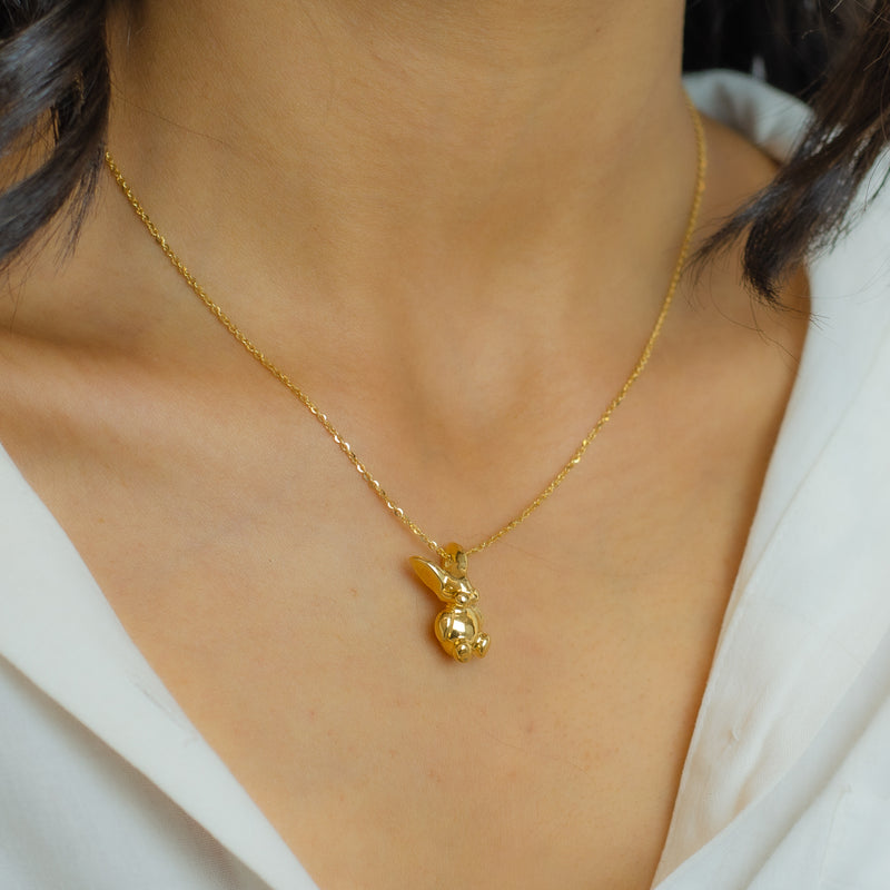 PUFFY RABBIT PENDANT GOLD NECKLACE