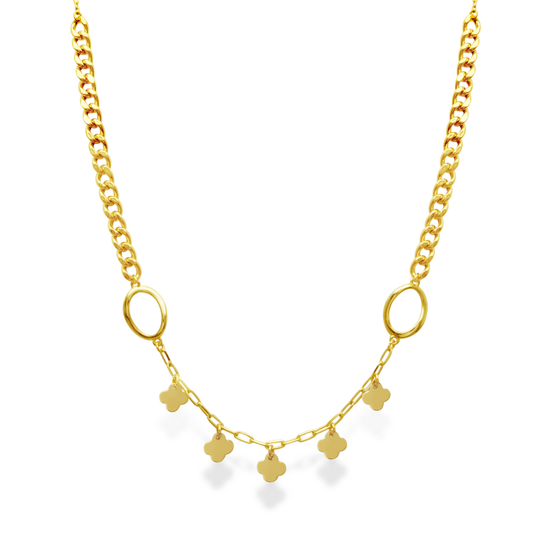 MODERN DUO CHAIN FOUR-CLOVER GOLD NECKLACE