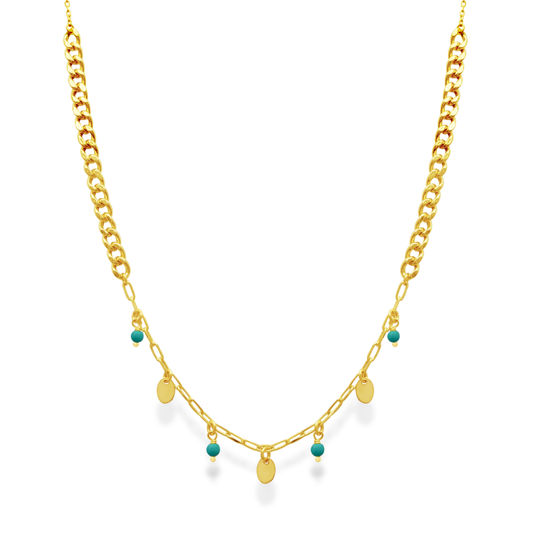 DUO CHAIN OVALS AND PEARLS GOLD NECKLACE