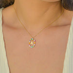 "ALL" COLOURED STONES LETTERS GOLD NECKLACE