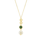 DROPPED PEARL & GREEN MALACHITE GOLD NECKLACE