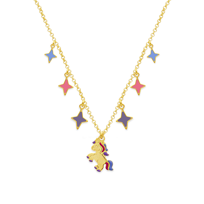 UNICORN WITH DROPPING STARS GOLD NECKLACE