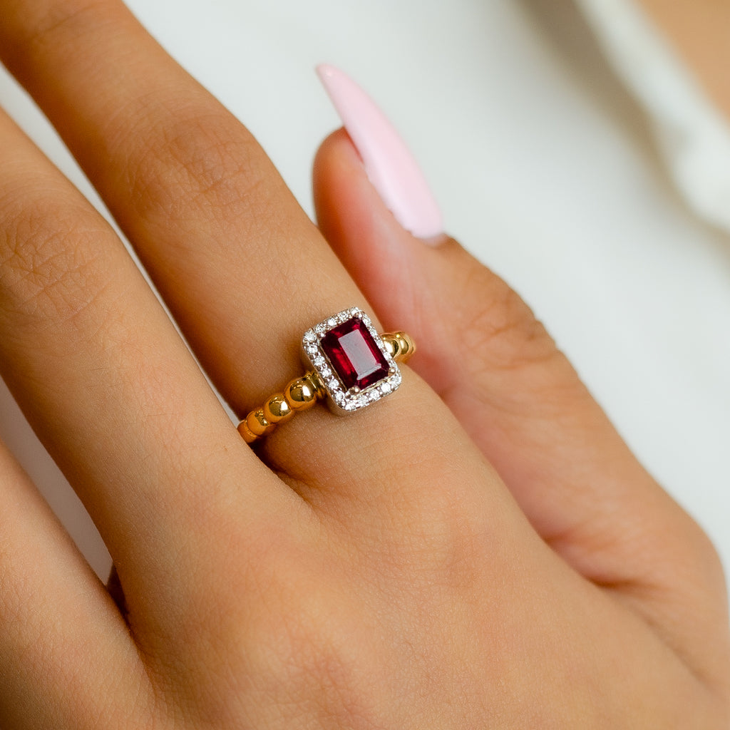 BEADED RUBY ROSE DIAMOND RING