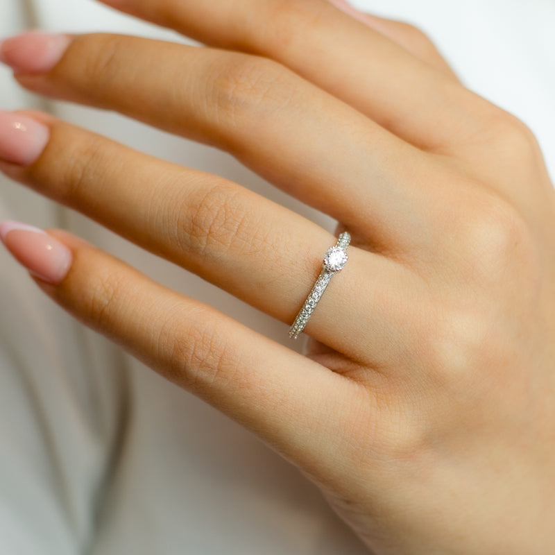 DOUBLE ROWS OF STONE DIAMOND PROMISE RING