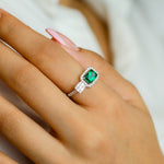 ELEGANT EMERALD BAGUETTE  DIAMOND RING