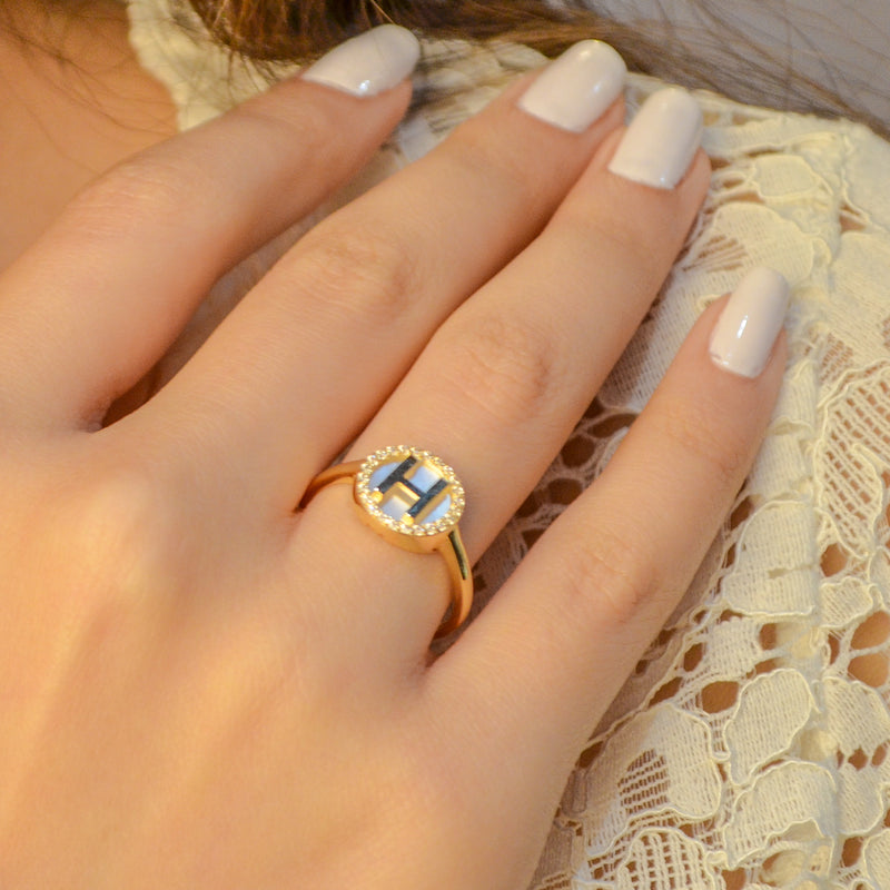 CZ LETTERS GOLD RING