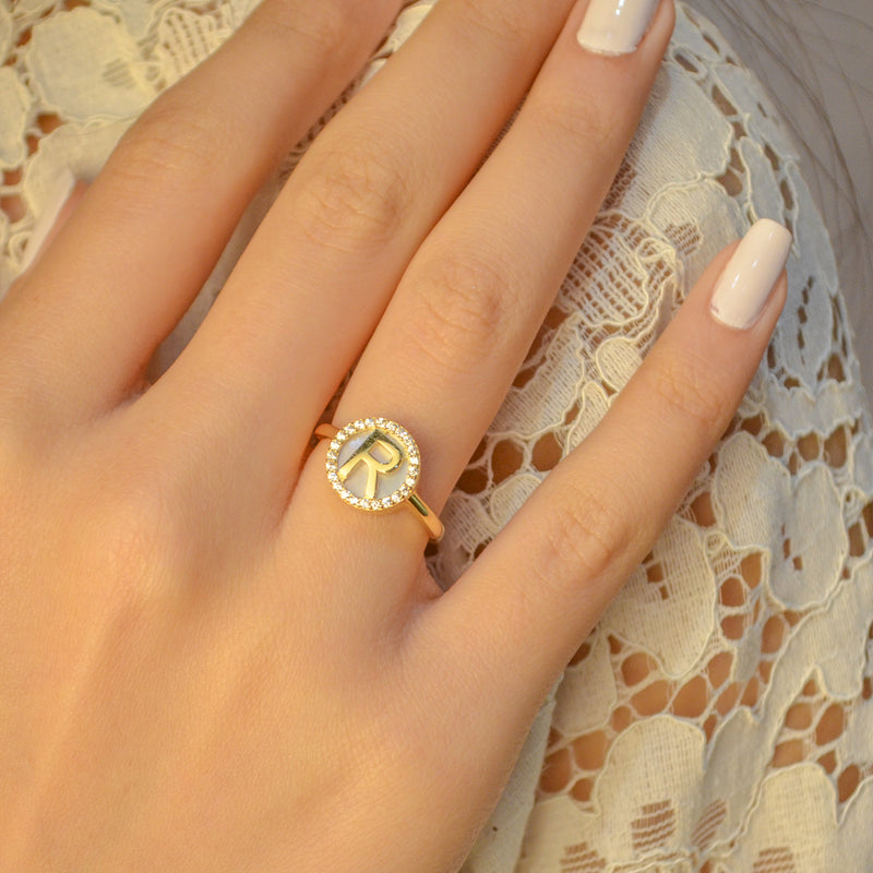 CZ LETTERS GOLD RING