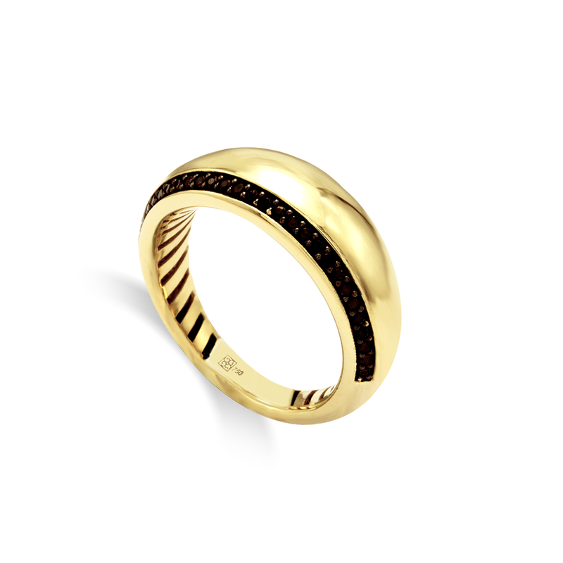 BLOWNED BAND WITH BLACK STONES GOLD RING