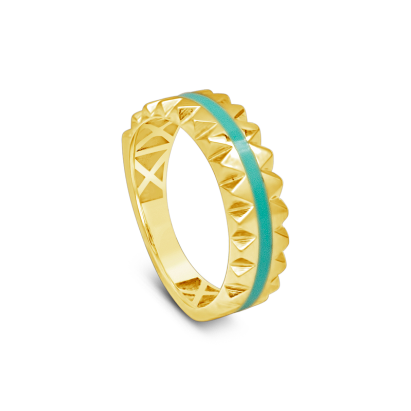 ENGRAVED RING WITH TURQUOISE LINE GOLD RING