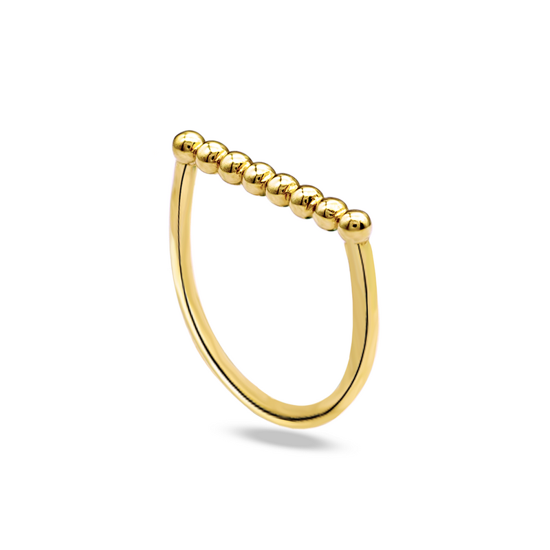 STRAIGHT BEADED GOLD RING