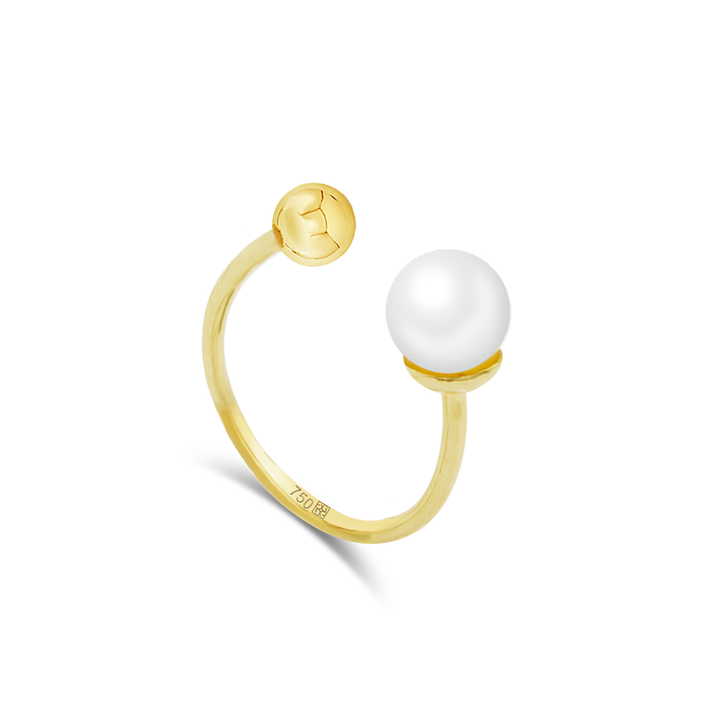 ONE PEARL OPEN BAND GOLD RING