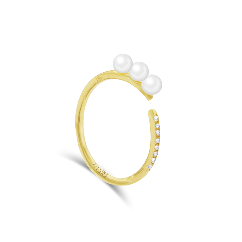 TRIO PEARL OPEN BAND GOLD RING