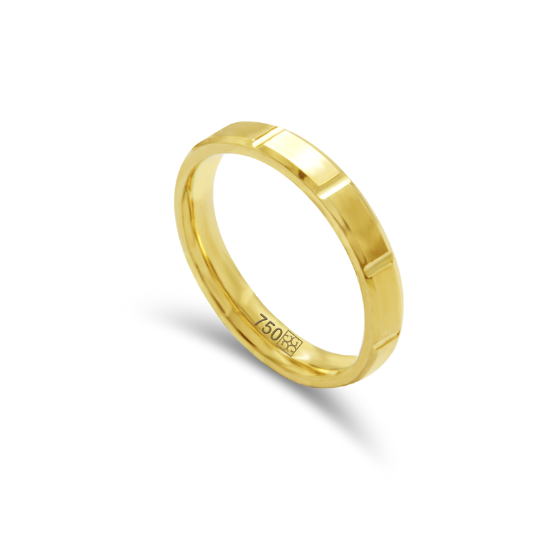 HORIZONTAL GROOVES BAND GOLD RING