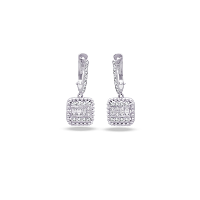 BEADED SQUARE ENGLISH LOCK DIAMOND EARRING