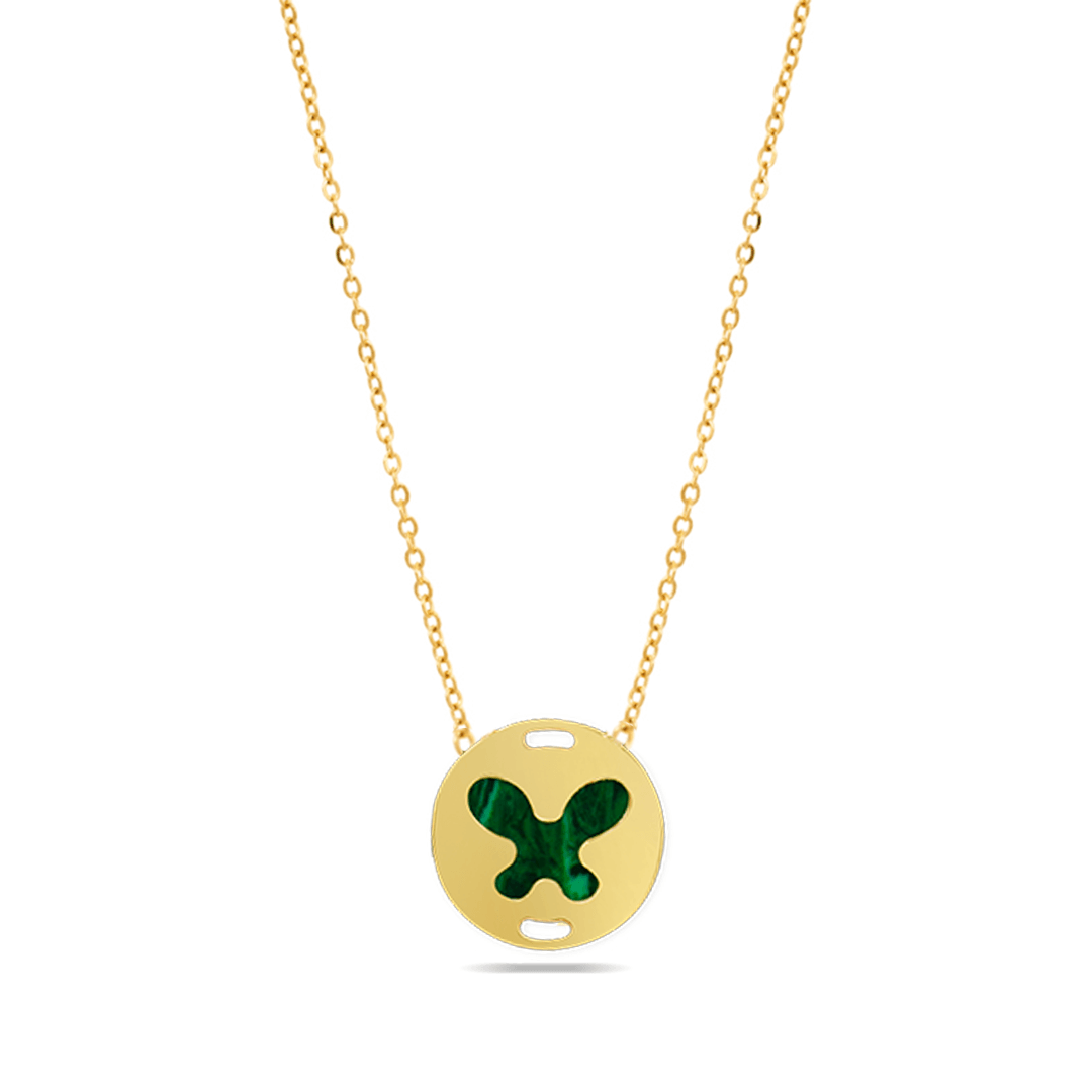 ENGRAVED MALACHITE BUTTERFLY GOLD NECKLACE