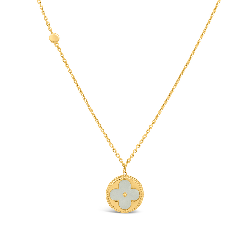 WHITE FOUR CLOVE GOLD NECKLACE