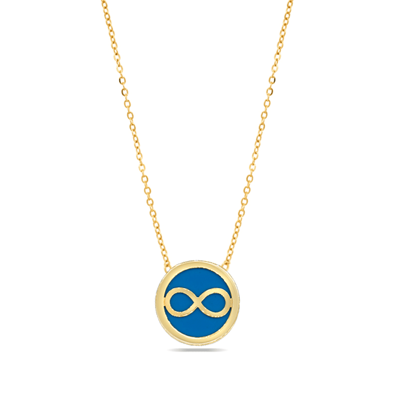 INFINITY SHAPE ON A COLOURED SHELL GOLD NECKLACE