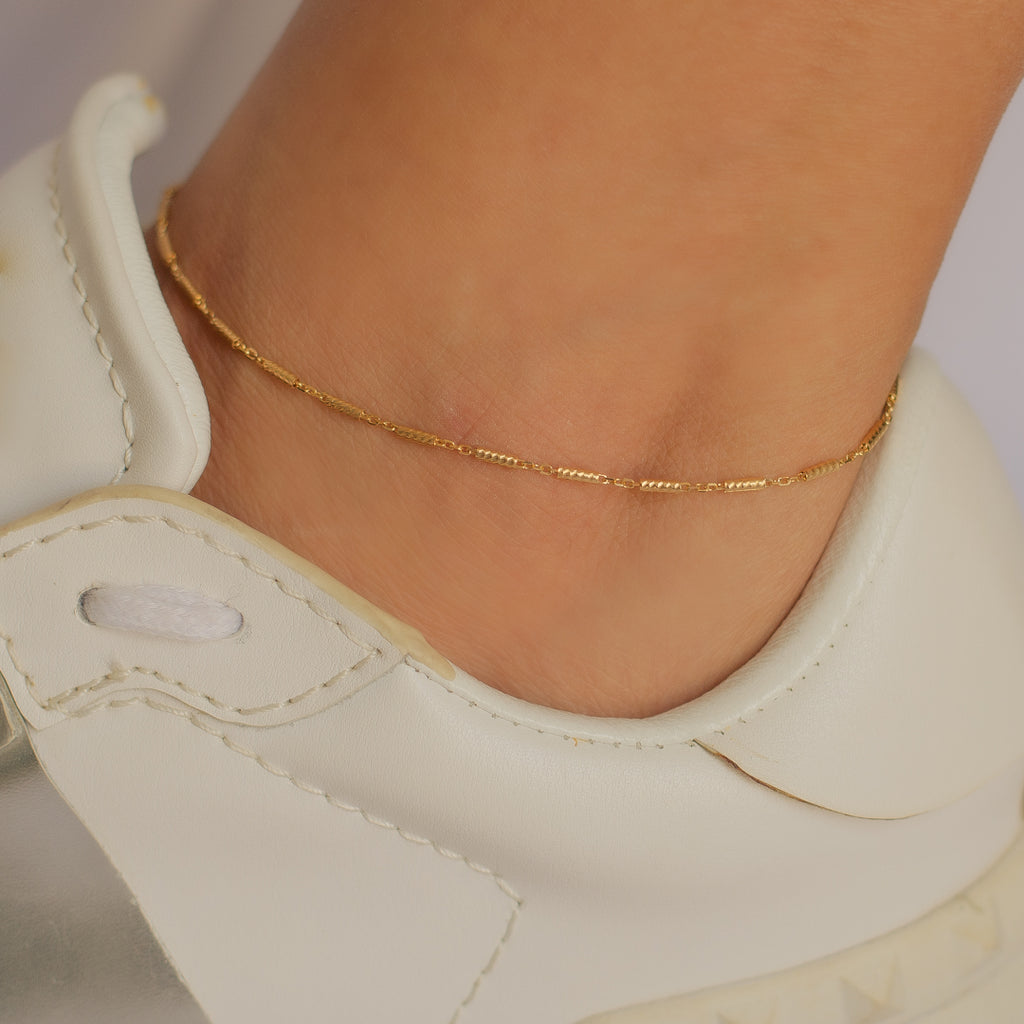 CYLINDER SHAPED CHAIN GOLD ANKLET