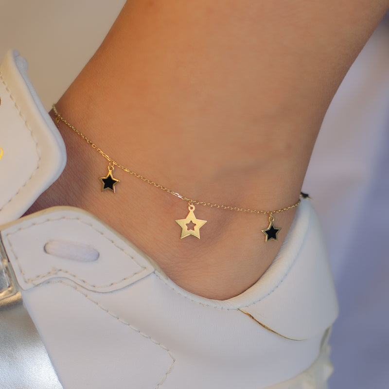 MIXED SIZES AND COLORS STARS GOLD ANKLET