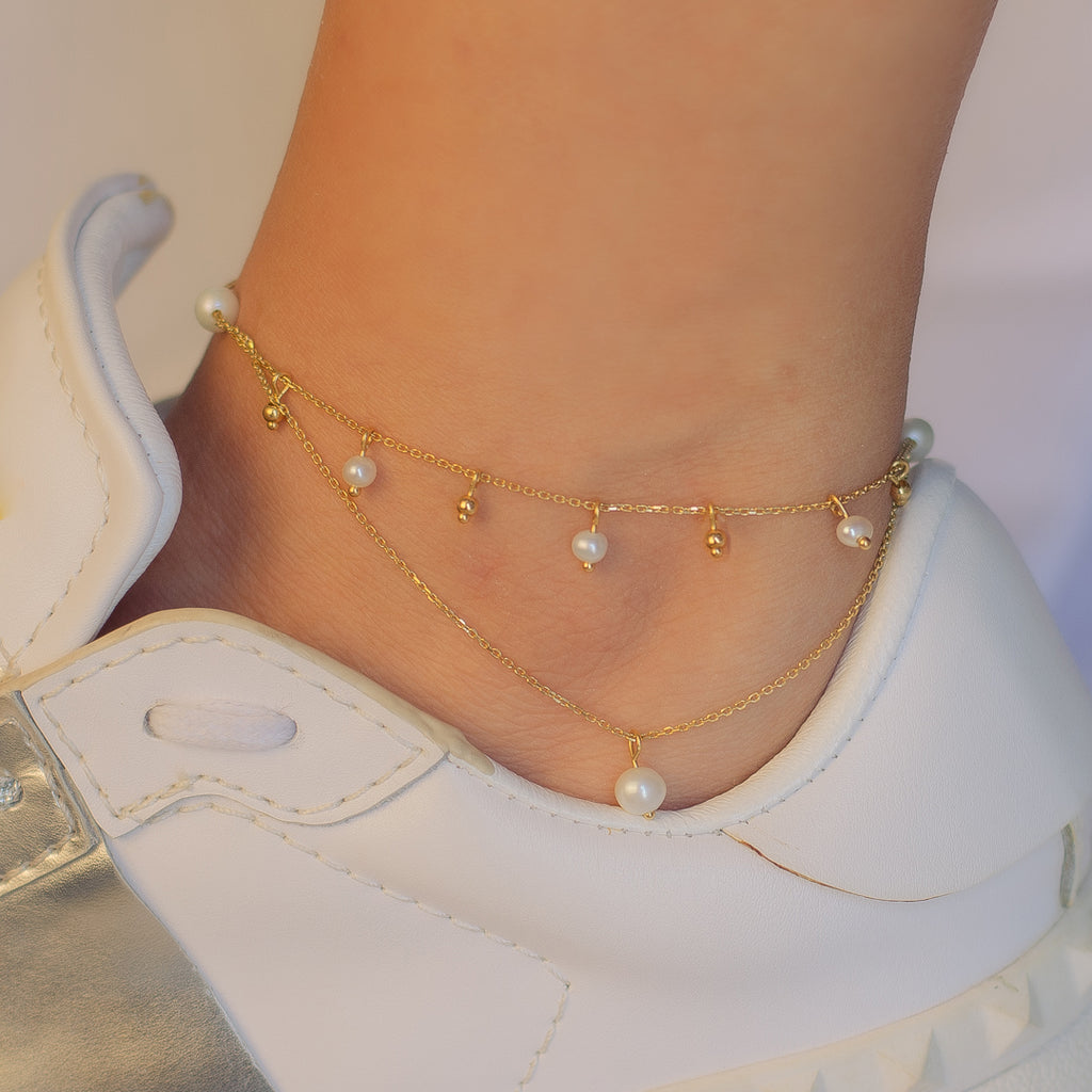 DOUBLE LAYERED PEARL GOLD ANKLET