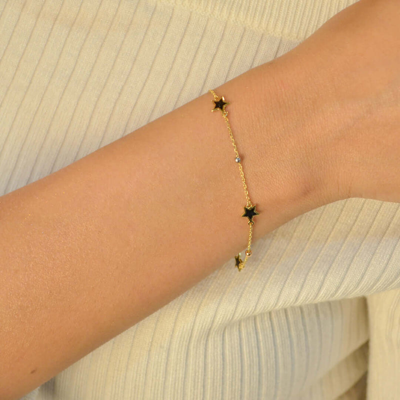MIXED STARS AND BEADS GOLD BRACELET
