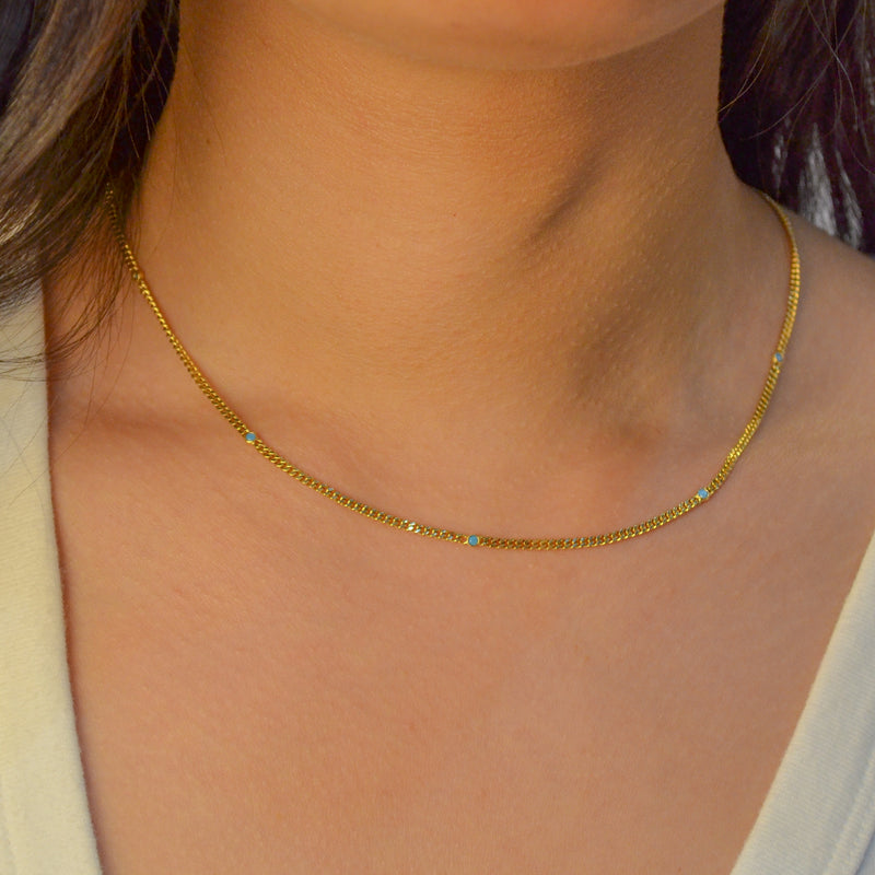 SLIM COLOUR STONED CUBIAN GOLD CHAIN