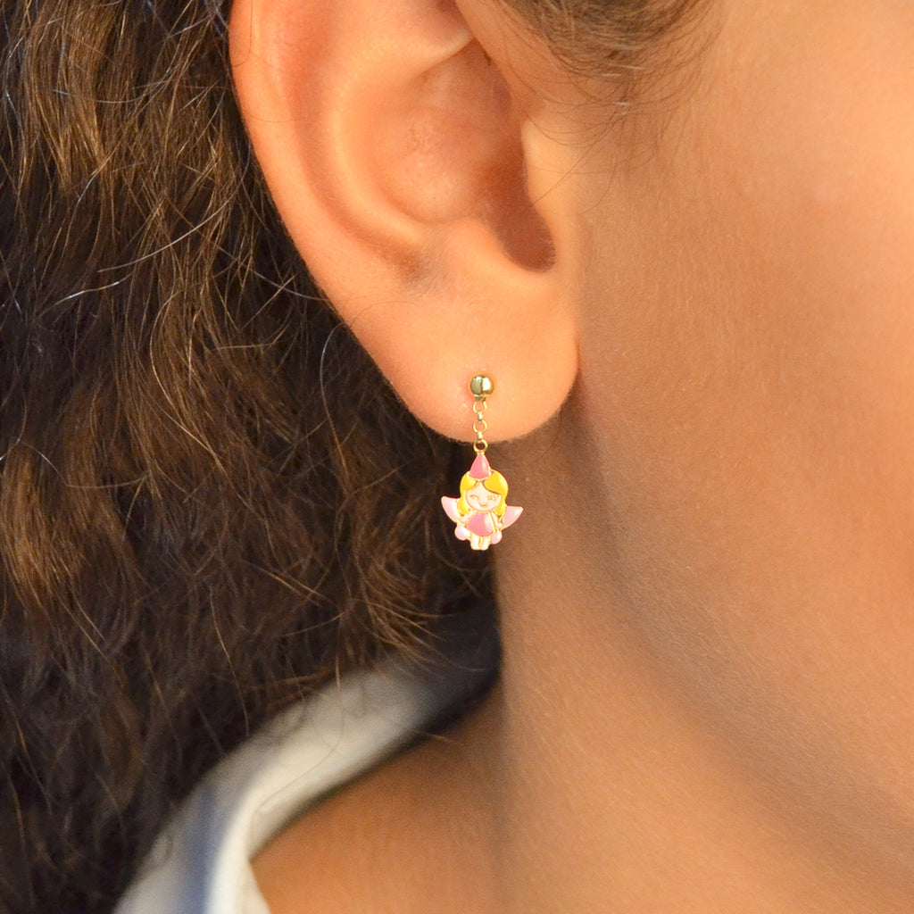 KIDS' PINK FAIRY TAIL GOLD EARRING