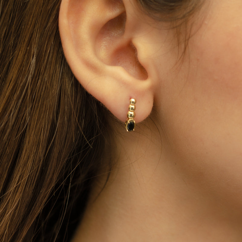 OVAL COLOURED STONE BEADS STUD GOLD EARRING