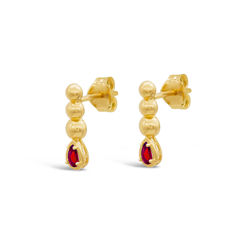 PEAR COLOURED STONE BEADS STUD GOLD EARRING