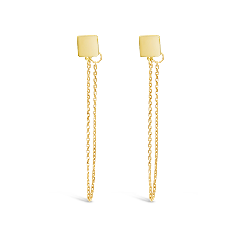 SQUARE LOOP WITH STUD GOLD EARRING