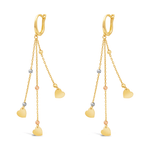 DROPPING HEARTS WITH ENGLISH LOCK GOLD EARRING