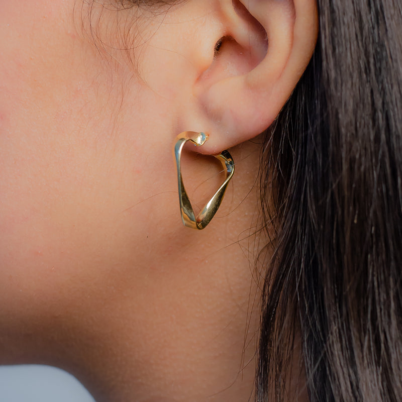 TWISTED TRIANGLE HOOP GOLD EARRING