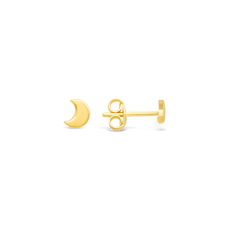 SOLID CRESCENT MOON STUD GOLD EARRING
