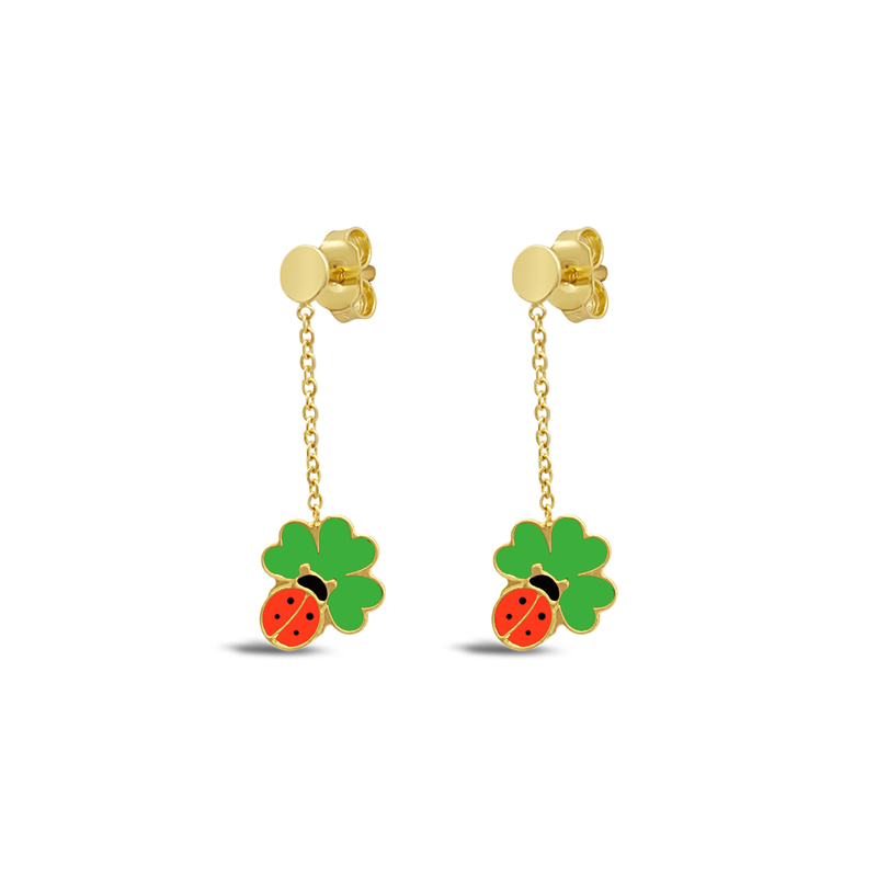 KIDS' RED BUG GOLD EARRING