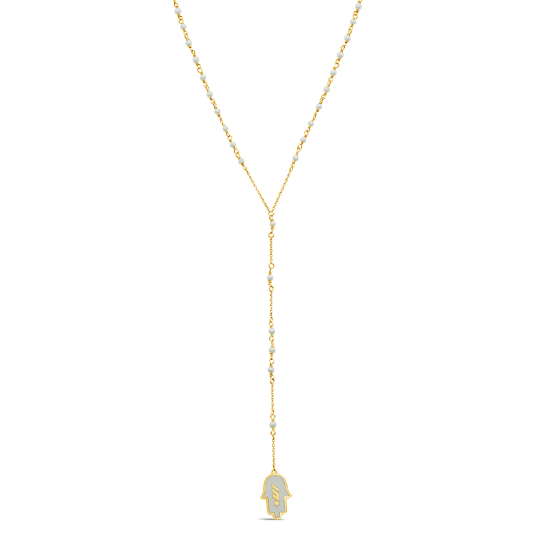Y-SHAPE COLOURED HAND GOLD NECKLACE