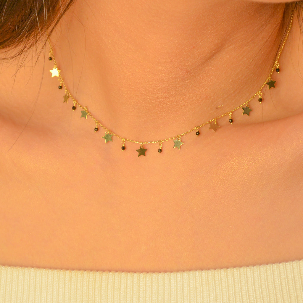 DROPPING STAR BEADS GOLD NECKLACE