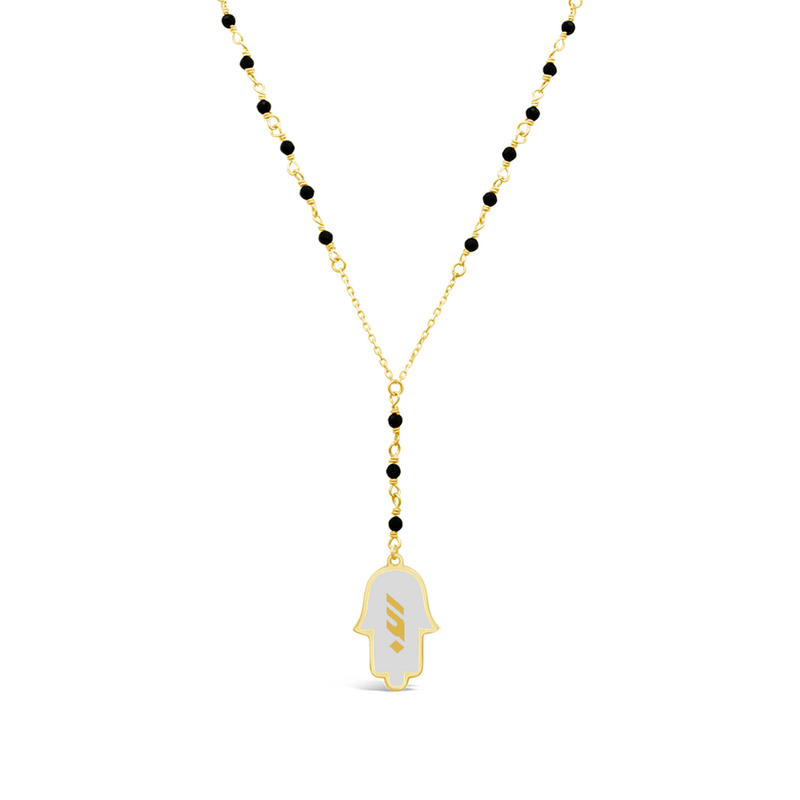 COLOURED ENAMEL HAND WITH ONYX GOLD NECKLACE