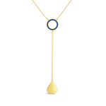 CHAINED PEAR TO HOLLOW BLUE CIRCLE GOLD NECKLACE