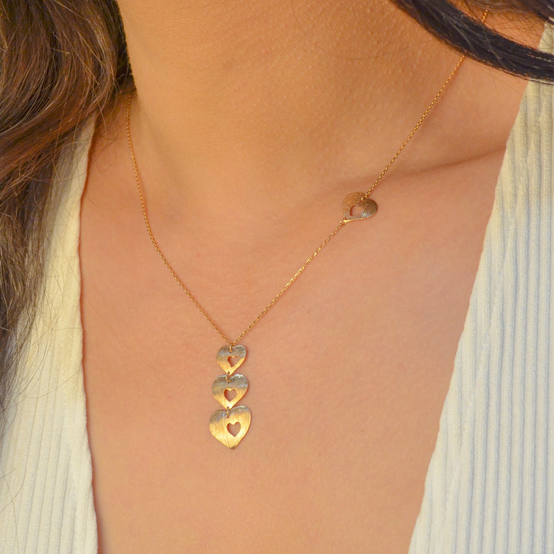 MATT ENGRAVED TRI-HEARTED GOLD NECKLACE