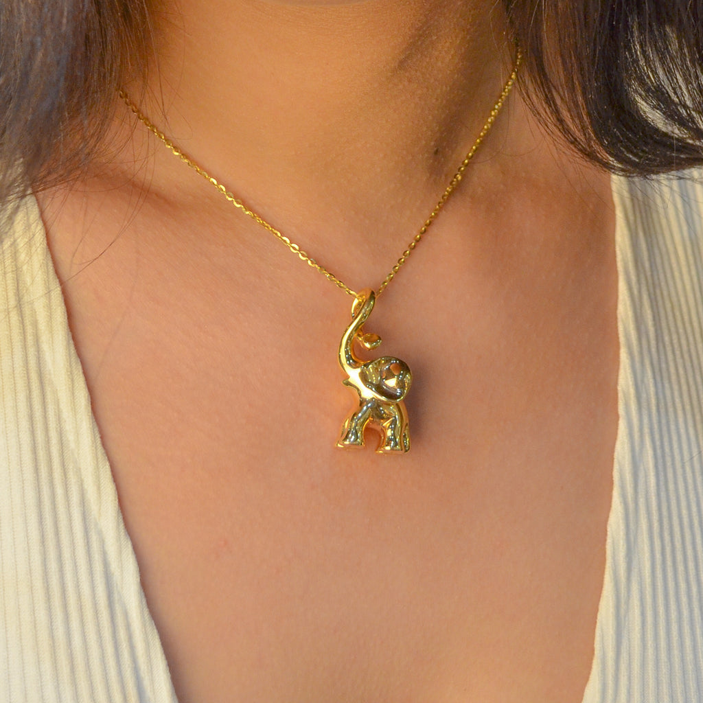 3D SHINNY PLAIN ELEPHANT GOLD NECKLACE - Glamour Jewellery