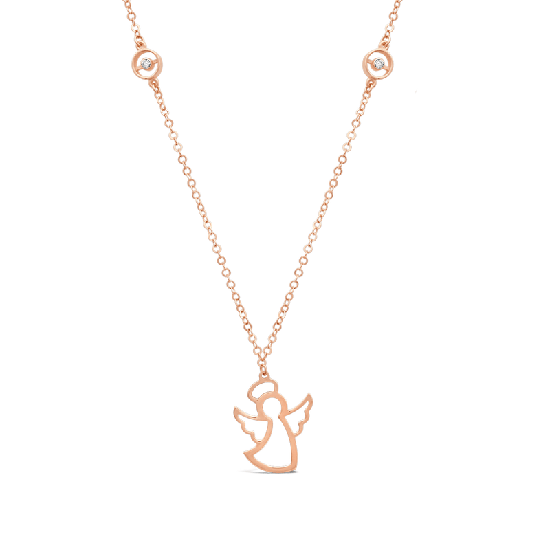 CZ ENGRAVED ANGEL GOLD NECKLACE
