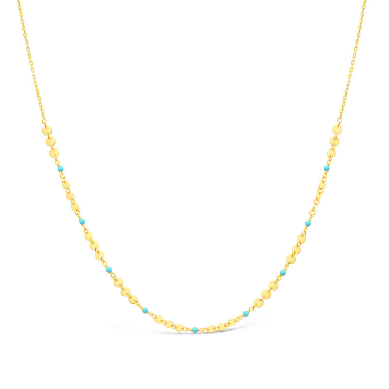 CONNECTED CIRCLES WITH COLOURED BEADS GOLD NECKLACE