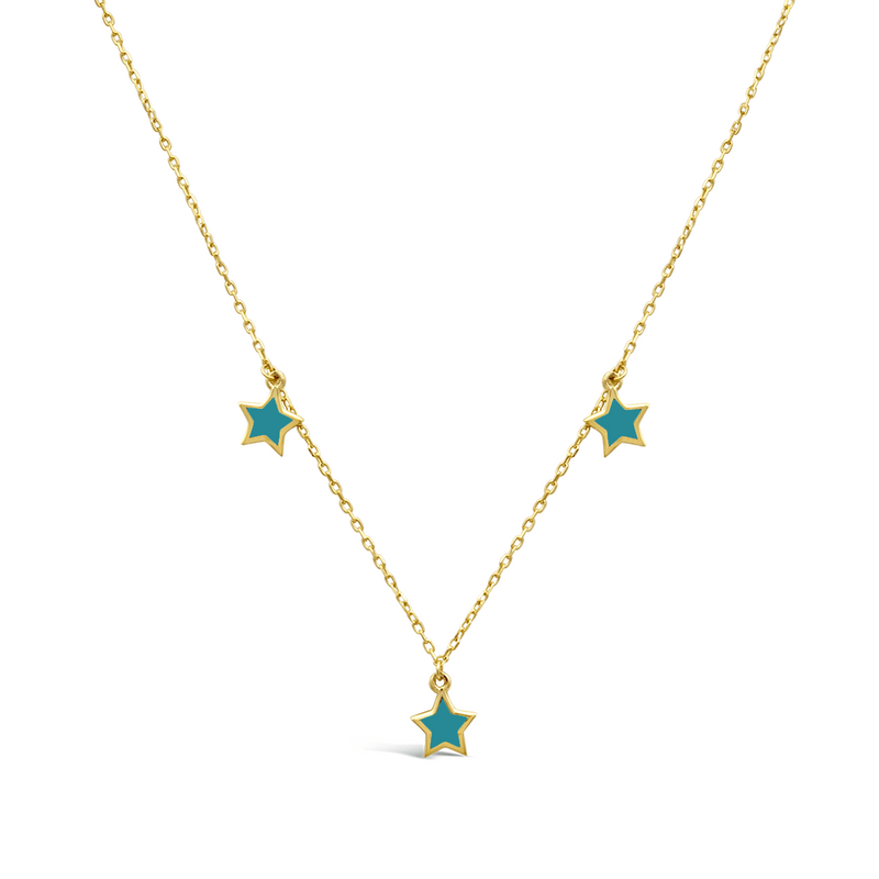 THREE SMALL COLOURED STARS GOLD NECKLACE