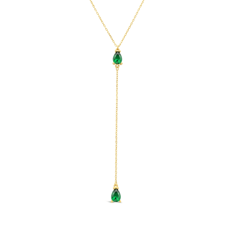 DROPPING PEAR STONED CHAIN GOLD NECKLACE