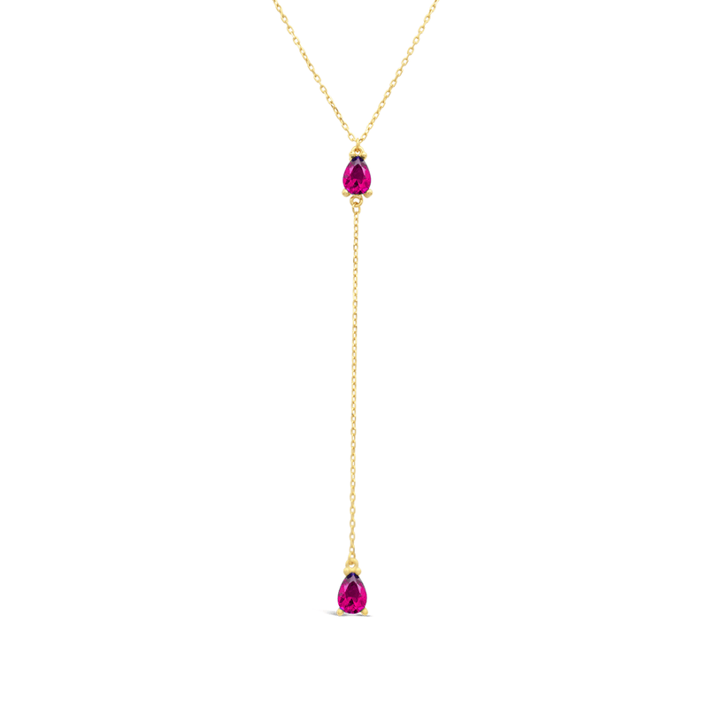 DROPPING PEAR STONED CHAIN GOLD NECKLACE