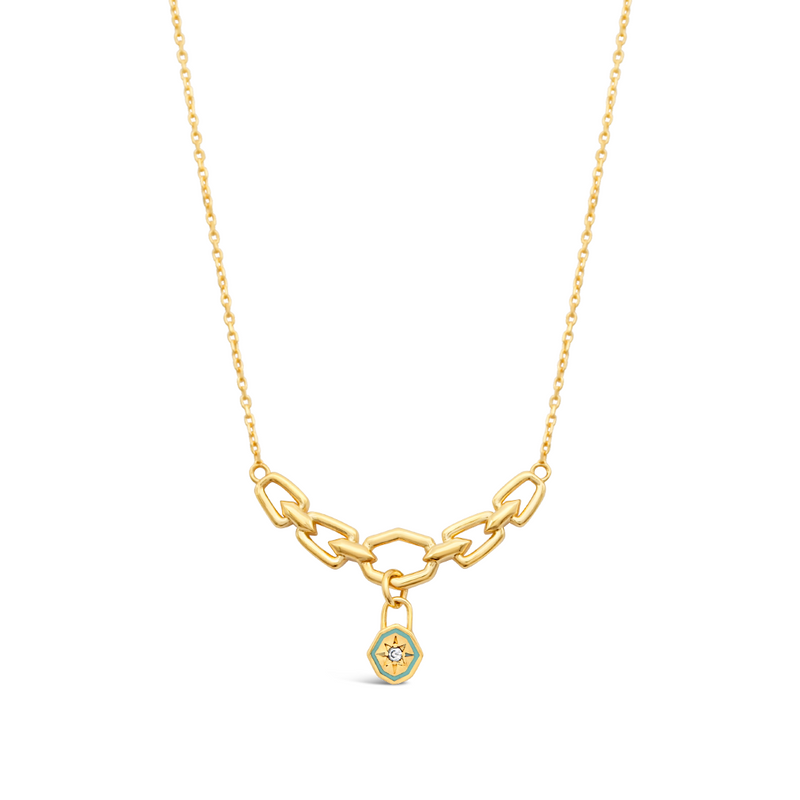 OCTAGON LOCK CHAINED GOLD NECKLACE