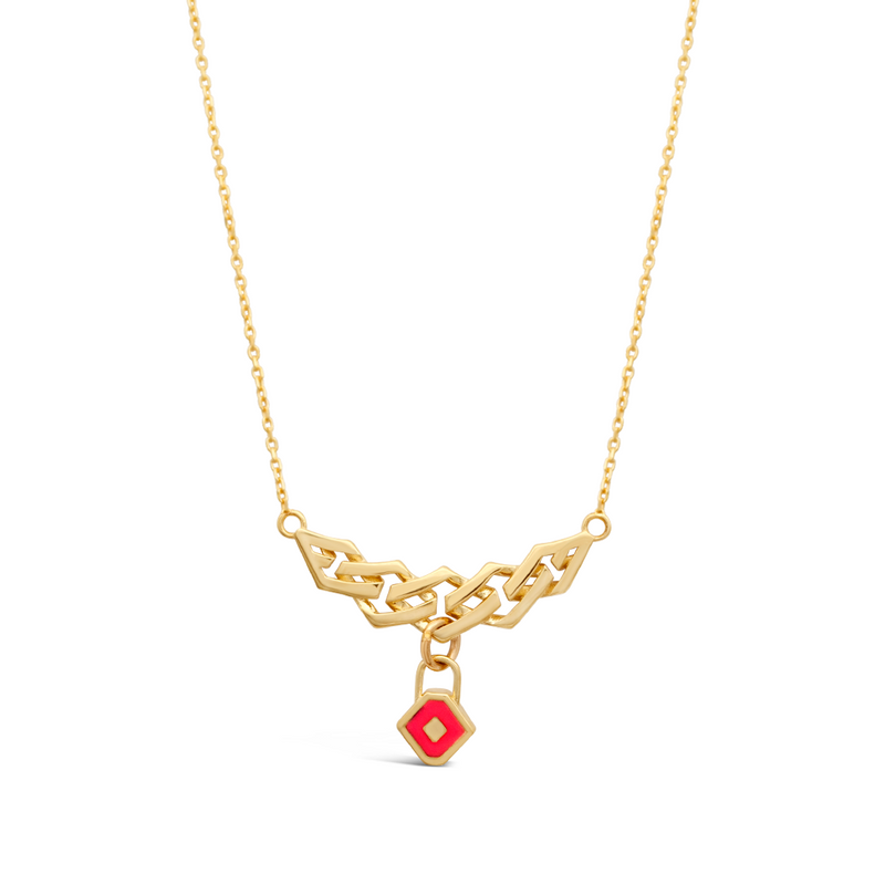 RHOMBUS LOCK CHAINED GOLD NECKLACE